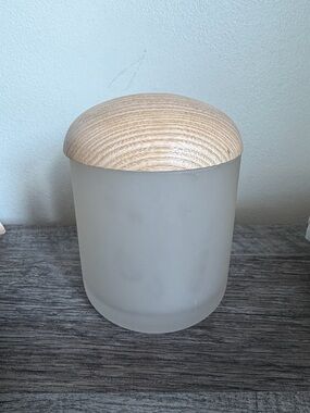 Frosted Glass Candle Jar with Natural Wood Lid - Neutral